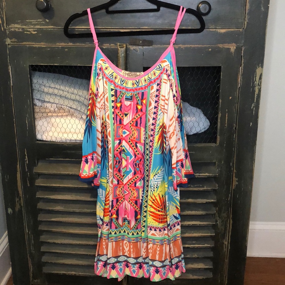 Tropical Cold Shoulder Dress Sz S